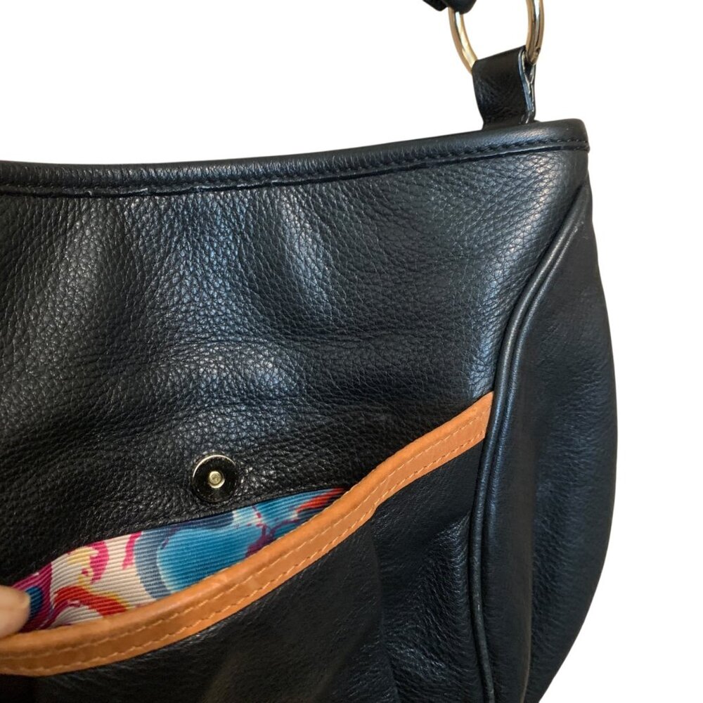 Tre Vero Black Leather Shoulder Bag With Tan Acce… - image 7